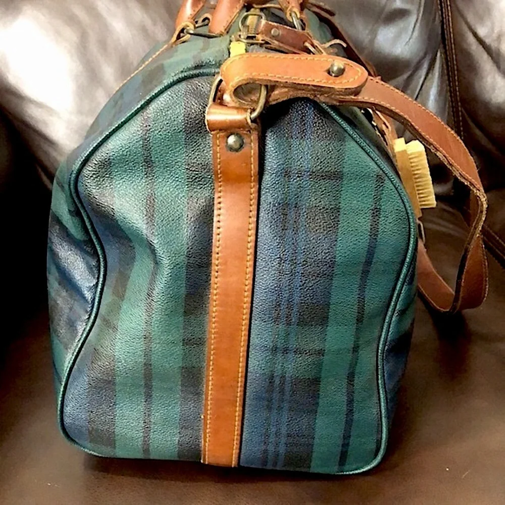 RALPH LAUREN Black Watch Plaid Duffle Boston Travel Shoulder Bag 48cm